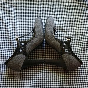 T-Strap Heel Herring Bone and Patent Leather